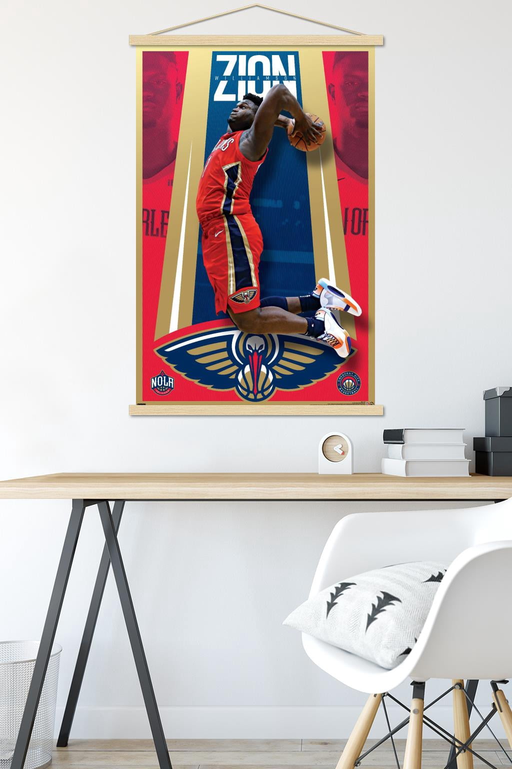 NBA New Orleans Pelicans - Zion Williamson 20 Wall Poster with Wooden Magnetic Frame, 22.375" x 34"