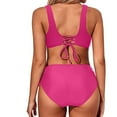 thumbnail image 3 of TOWED22 Womens High Waisted Bikini Sets Tummy Control Bathing Suits Halter Two Piece Swimsuit Modest Bikini（Hot Pink,M）, 3 of 6