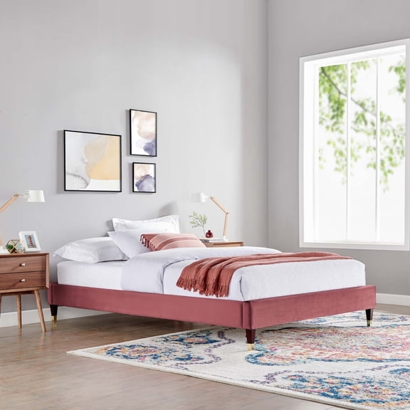 Modway Harlow King Performance Velvet Platform Bed Frame in Dusty Rose