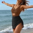 thumbnail image 6 of Guieoi Swimsuits for Women Plus Size Solid Color One-Piece Swimsuit with Color-Blocked Cross-Front Design Brown S, 6 of 6