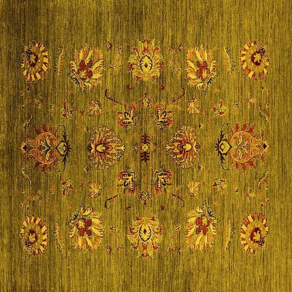 Ahgly Company Machine Washable Indoor Square Oriental Yellow Industrial Area Rugs, 3' Square