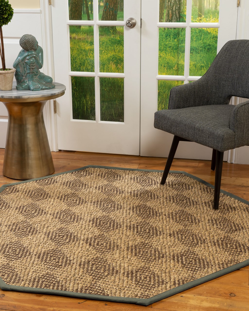 Natural Area Rugs Parson Custom Sisal Rug, 7', Octagon Green Border
