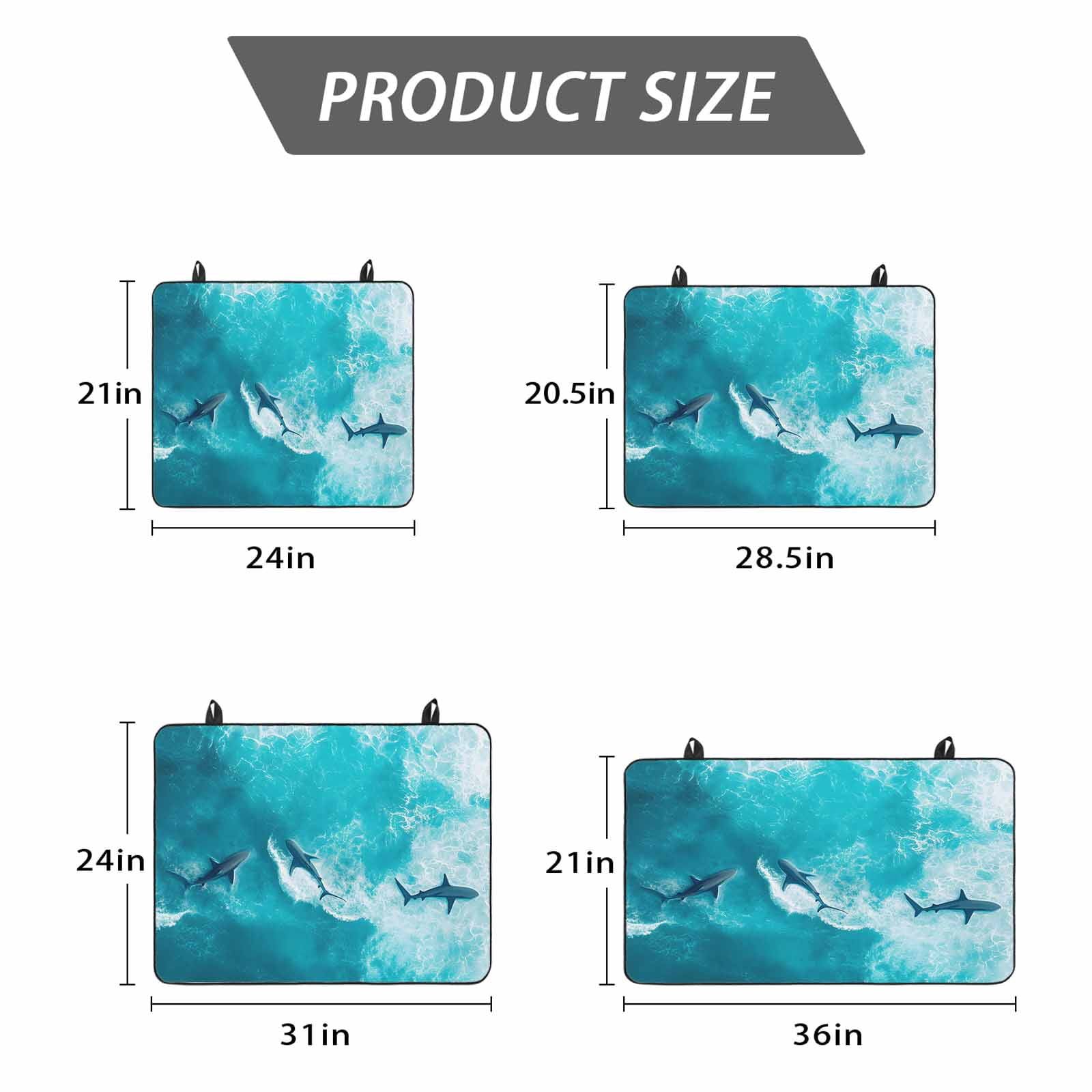 Teal Blue Ocean Shark Stove Top Cover for Electric Stove, Heat-proof & Non Slip Glass Top Stove Cover Protector, Coastal Wave Summer Beach Kitchen Flat Cooktop Rubber Mat 24x21 Inches