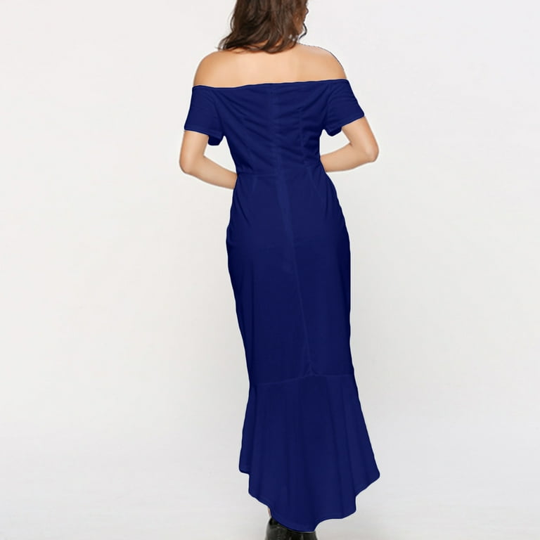 Jdlsppl Women's Formal Dress Slim Fit Off the Shoulder Ruffle Mermaid  Cocktail Party Wedding Guest Bodycon Dinner Evening Long Fishtail Dresses  Royal Blue 4 - Walmart.com