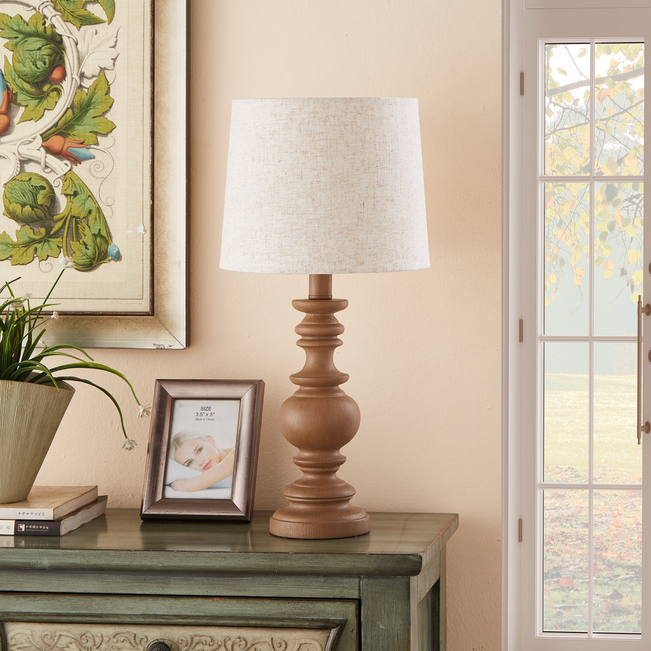 Mainstays Resin Table Lamp with Linen Shade, 18.75-Inch, Brown