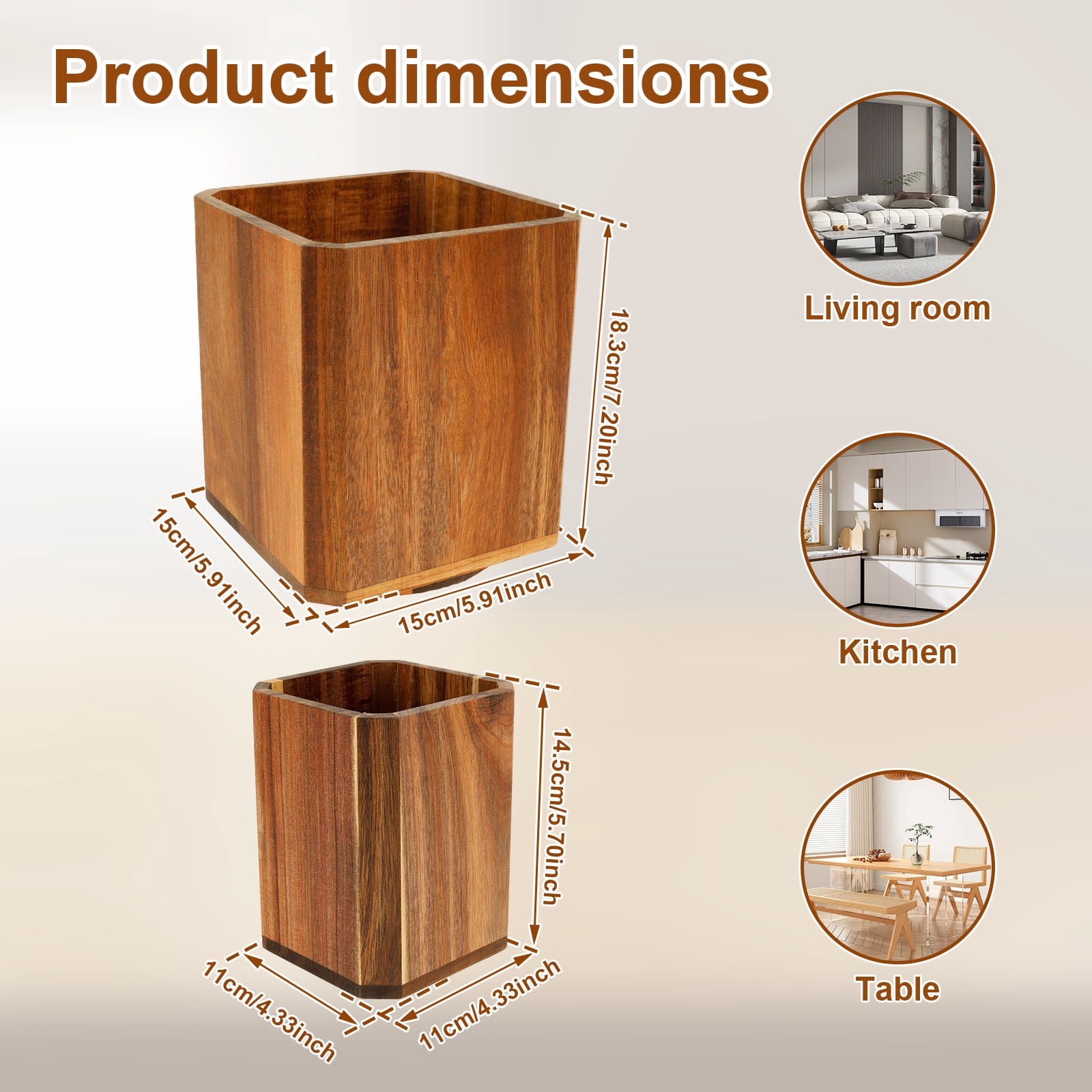 2Pcs Wood Utensil Holder 360° Rotating Acacia Utensil Crock Multipurpose Cooking Spoon Spatula Organizer Kitchen Tool Storage for Countertop