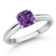 thumbnail image 2 of Gem Stone King 10K White Gold 5MM Cushion Cut Purple Amethyst Solitaire Engagement Ring for Women (0.54 Cttw, Gemstone February Birthstone, Available in Size 5, 6, 7, 8, 9), 2 of 4