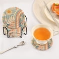 thumbnail image 3 of Yayeee 6 PCS Drink Coasters with Holder Set Woven Absorbent Round Tabletop Hot Pad, Beige Rainbow Clouds, 3 of 7