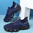 thumbnail image 5 of Men's All Black Woven Knit Lace Up Running Sneakers, Air Cushion Shock Absorbing Breathable Athletic Walking Shoes, 5 of 5