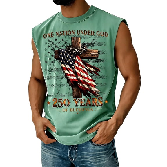 DORKASM 250th Anniversary Usa Tank Tops for Men Sleeveless Usa Star Stripes Patriotic Shirts Crew Neck Red White Blue Freedom Tshirts Summer Clothes Mint Green 5XL