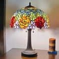 thumbnail image 5 of 23" Stained Glass Two Light Jeweled Flowery Accent Table Lamp, 5 of 5