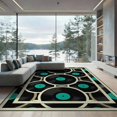 thumbnail image 2 of ODIKA 8'x10' Washable Area Rug Record Retro Vinyl Disc Concentric Circles Teal Center Shaped for Living Room, Under Sectional, Family , Durable, Non-Slip, 2 of 7