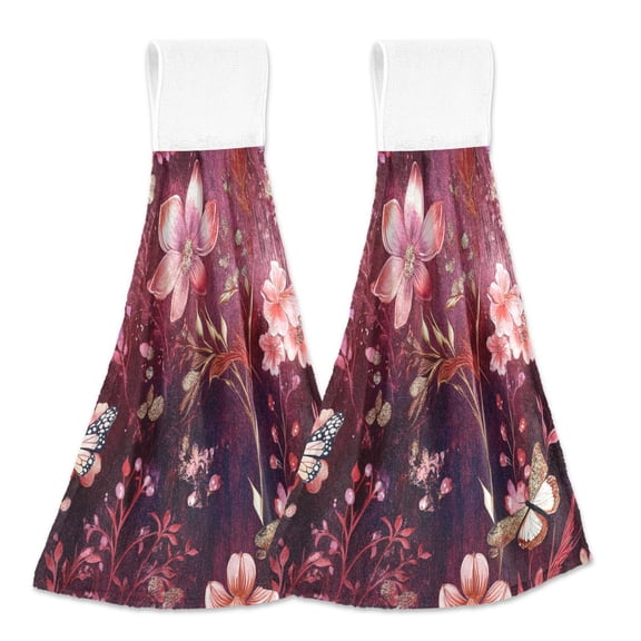 BZSMCE Hanging Hand Towels Fashion Whimsical Floral Nightscape Pattern 2-Pack - Velcro Style Bathroom Kitchen Towels