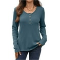thumbnail image 2 of Long Sleeve T-Shirt for Women Henley Shirt Casual Waffle Knit Button Down Tops Soft Lightweight Pullover Blouse for Fall Winter, 2 of 5