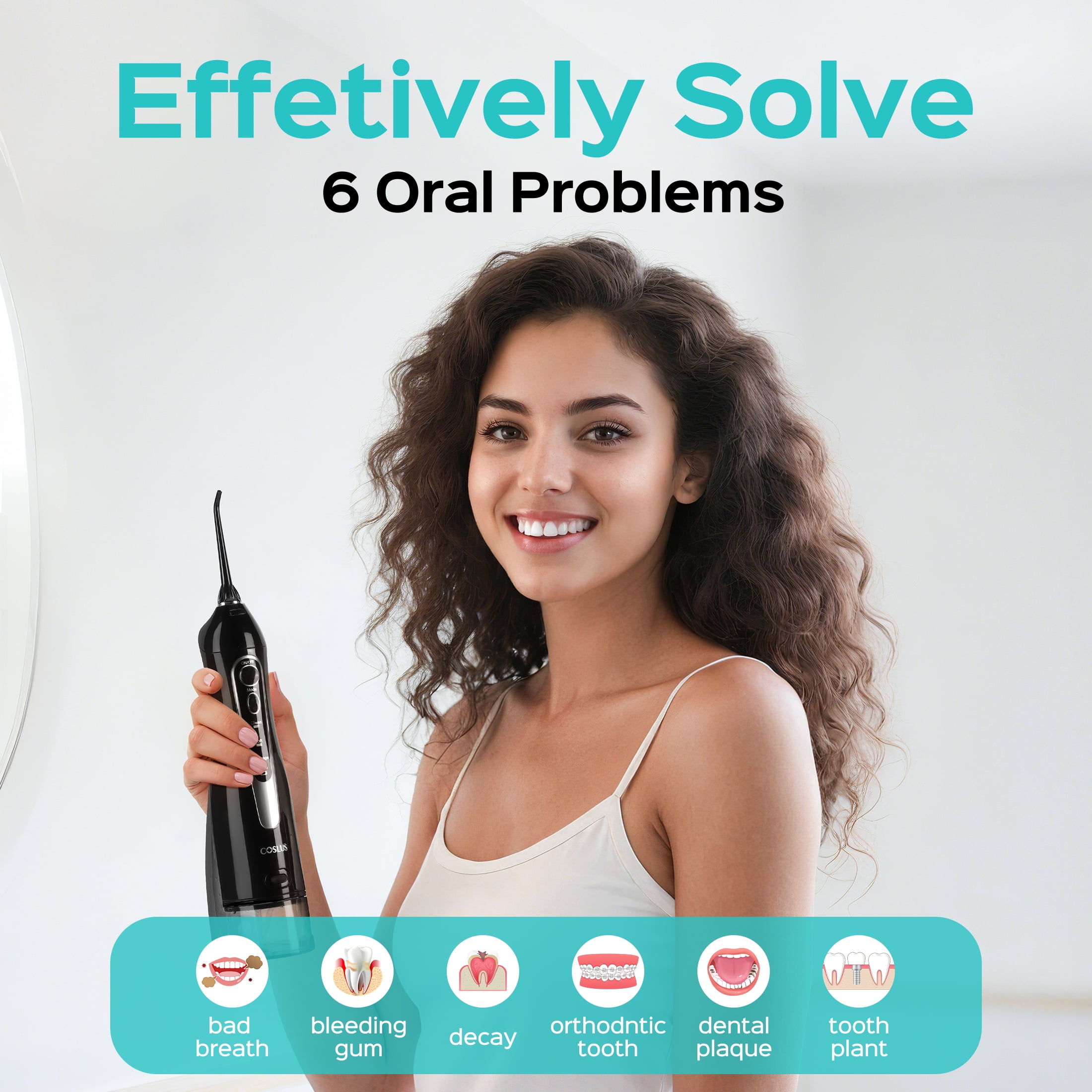 COSLUS 2 Pack Cordless Water Dental  Flosser for Teeth,Braces,Gums Care Easy to Use,Rechargeable,Waterproof,Portable for Travel,Black & Green