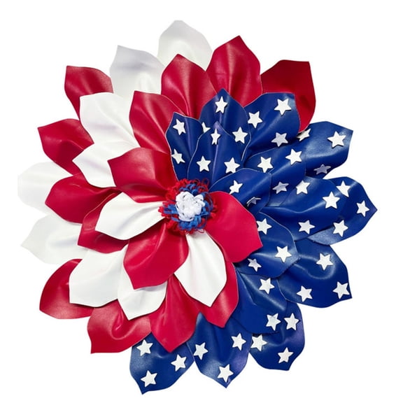Orangide Patriotic Wreath for Front Door - American Flag Theme Leather Wreath, 14 x14 Inches for Fourth of July, Veterans Day, Indoor Outdoor Holiday Decoration