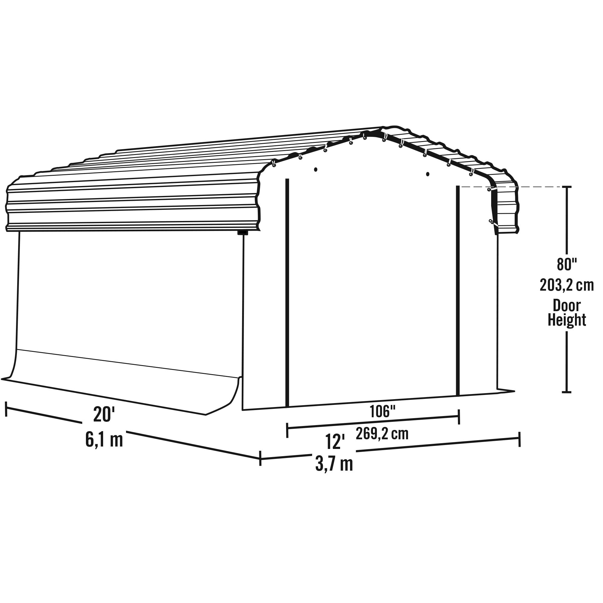 Arrow 12 x 20 x 8 ft Grey Carport Enclosure Kit