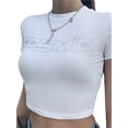 thumbnail image 4 of hirigin Women Summer Crop Tops/Vest Letter Rhinestone Pattern Sleeve/Sleeveless Round Collar Short T-shirt/Vest Base Shirt, 4 of 6