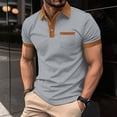 thumbnail image 2 of Playeras Negras Para Hombre Algodon Camiseta De Manga Corta Con Botones Y Bolsillo En El Pecho Con Bloques De Color Para Hombre, 2 of 5