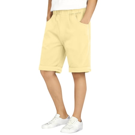 Spazoro Boys School Uniform Shorts with Pockets 100%Cotton Pull On Elastic Waist Solid Color Casual Short for Kids Beige Size 2-3