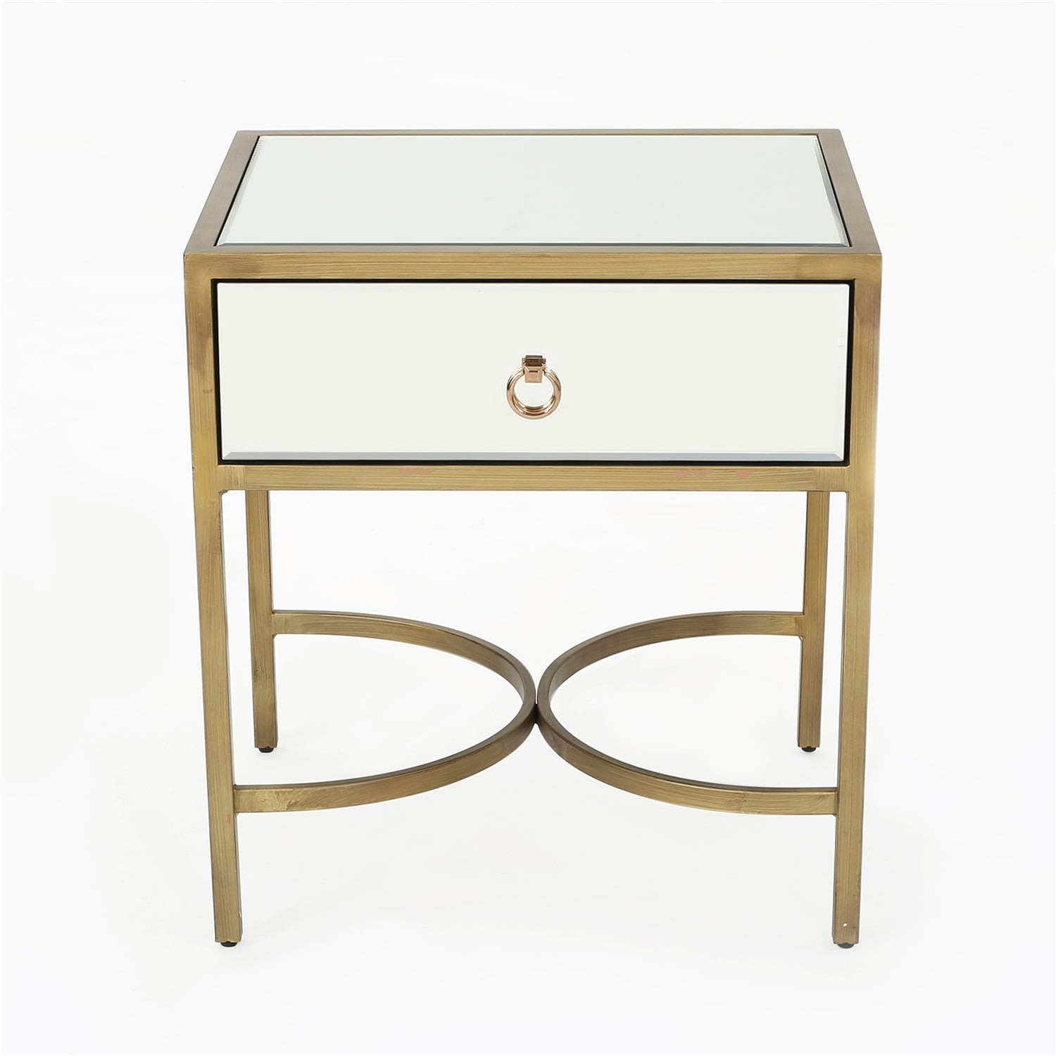 Kadyn Modern Mirrored Side Table, Iron End Table with Drawer, Bedside Table for Bedroom, Gold
