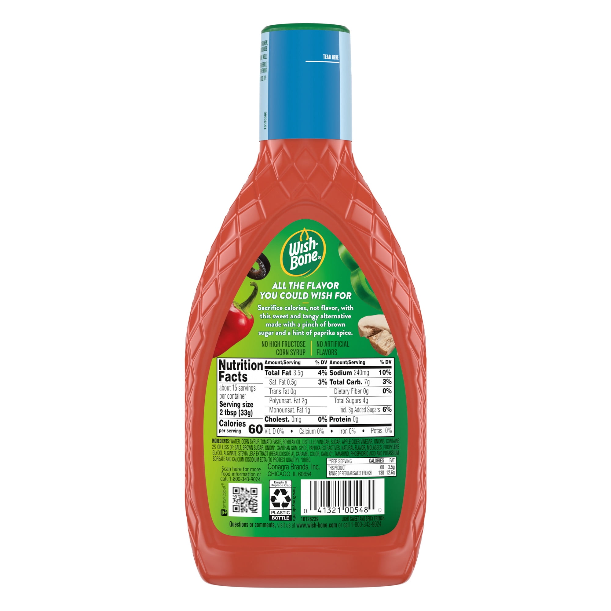 (6 pack) Wish-Bone Light Sweet & Spicy French Salad Dressing, 15 fl oz