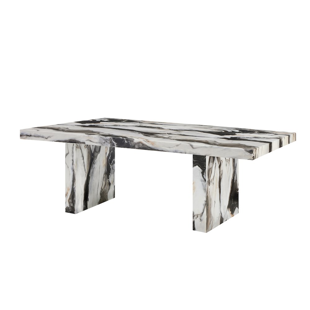 Roundhill Furniture Cavira Modern Faux Marble Dining Table with Double Pedestal Base