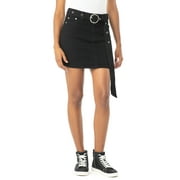 Almost Famous Women's Juniors Mid Rise Denim Skirt with Grommeted Mega Belt