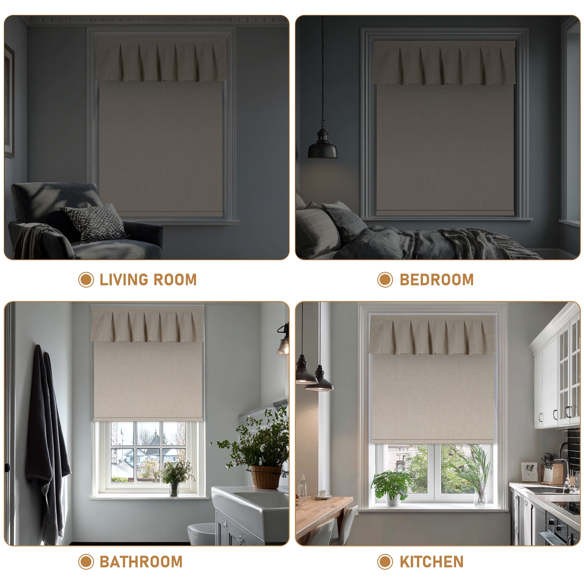 BERISSA No Drill Blinds for Indoor Windows, Blackout Roller Shade With Valance, Room Darkening Noise Reduction Thermal Insulation Roller Blinds for Office and Home,Easy to Install,46"W X 48"H,Brown