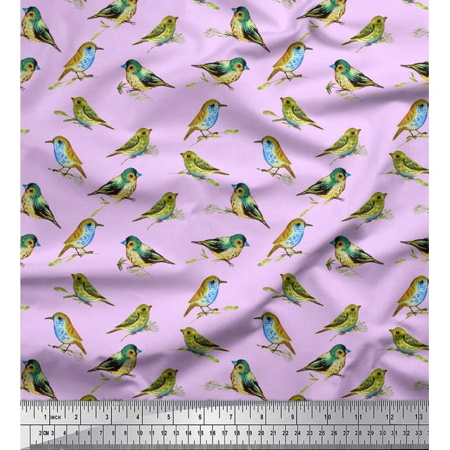 Soimoi Poly Georgette Fabric Flycathcer Bird Fabric Prints By Yard 52 Inch Wide