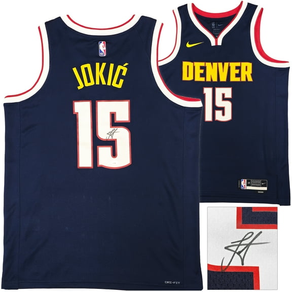 Denver Nuggets Nikola Jokic Autographed Blue Nike Swingman Icon Edition Jersey Size 48 JSA 221497