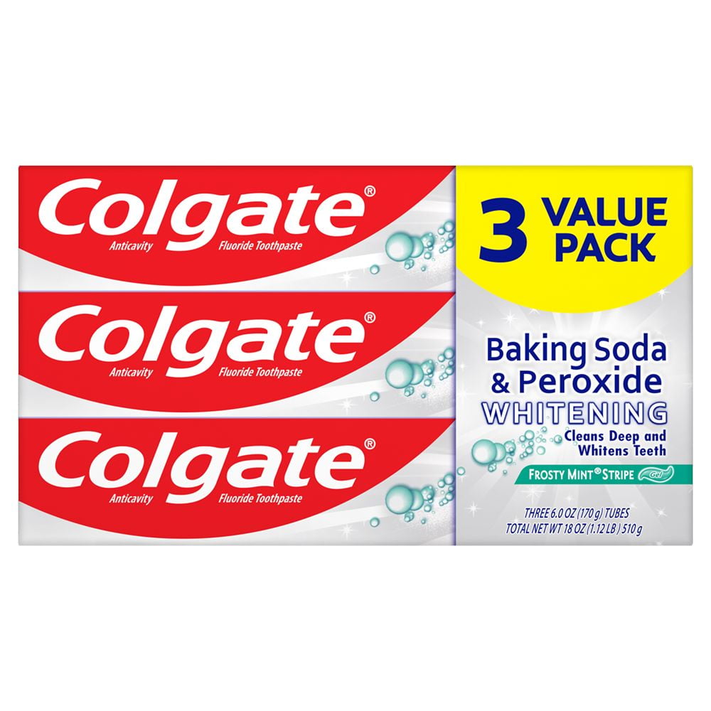 Colgate Baking Soda and Peroxide Whitening Toothpaste, Frosty Mint Stripe, 6 Oz, 3 Pack