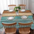 thumbnail image 3 of Farmhouse Aqua Brown Table Cloth Waterproof Tablecloths, Vintage Wooden Striped Tablecloth Dining Table Cover for Kitchen Party Tabletop Outdoor, Rectangle Tablecloth 52x70 Inch, 3 of 9