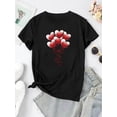 thumbnail image 2 of Camiseta básica para mujer veranoWomen's Casual Crew Neck T-Shirt with Creative Heart Balloon Print, Fashionable Short Sleeve Top, Polyester 95% Spandex 5%, Medium Stretch Knit Fabric, All-Season Co, 2 of 6