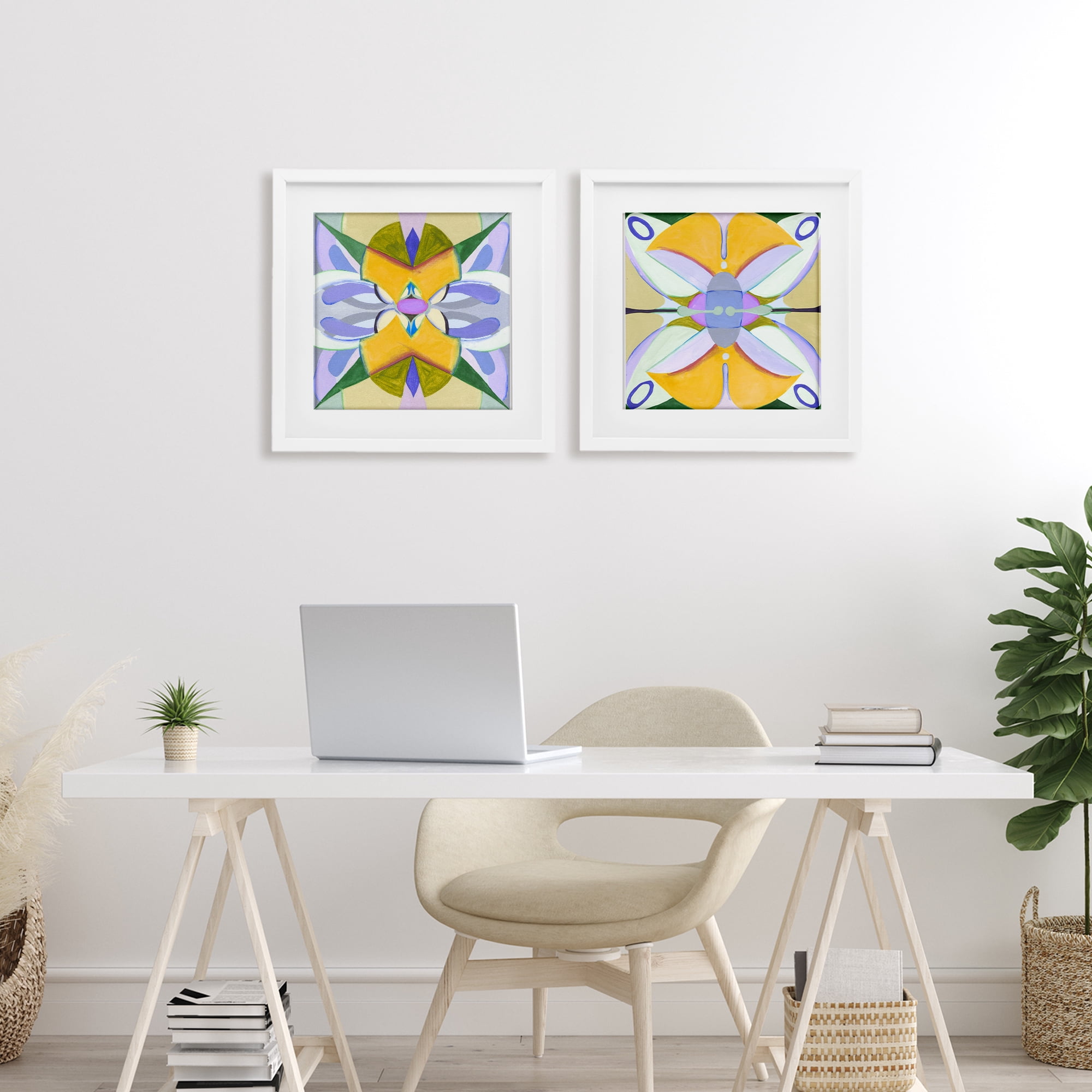 Stupell Industries Kaleidoscopic Revival Hues 2 Piece White Framed Print Under Glass Set, design by Melissa Wang