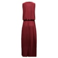 thumbnail image 4 of QLEICOM Women Summer Bohemian Solid Fork Opening Dress Casual Sleeveless Belt A-Line Maxi Dress Pleated Hem Swing Sun Dress Red XL, US Size: 10, 4 of 5