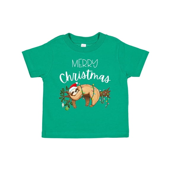 Inktastic Merry Christmas Cute Sloth with Santa Hat and Lights Boys or Girls Toddler T-Shirt