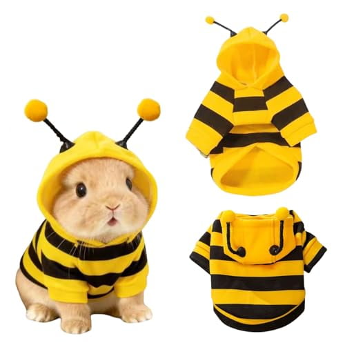 Cute Bee Costume Hoodie with Antennae for Guinea Pigs, Rabbits, Ferrets, Adorable Clothes for Small Animals for Holiday Party Daily Use Photo Shoots Outfit