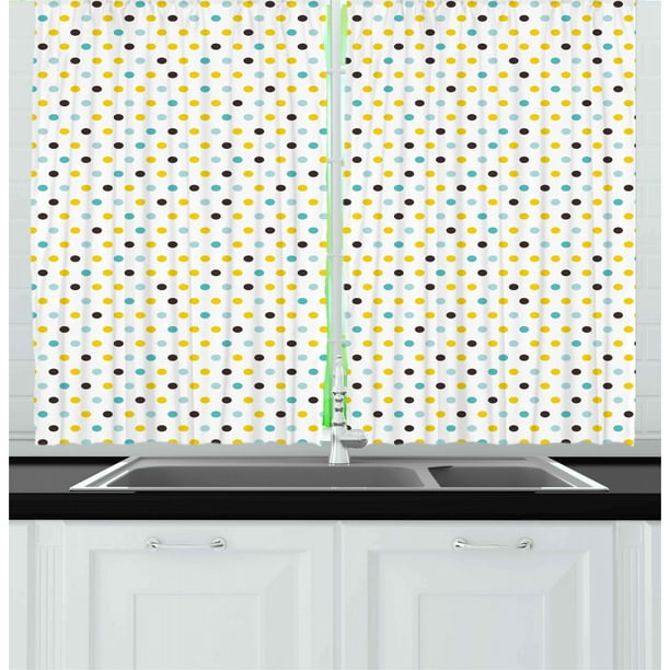 Kitchen Curtains 2 Panels Set, Polka Dots Rounds Vintage Retro 60s 50s Themed Image, Window Drapes for Living Room Bedroom, 55W X 39L Inches, Brown ...