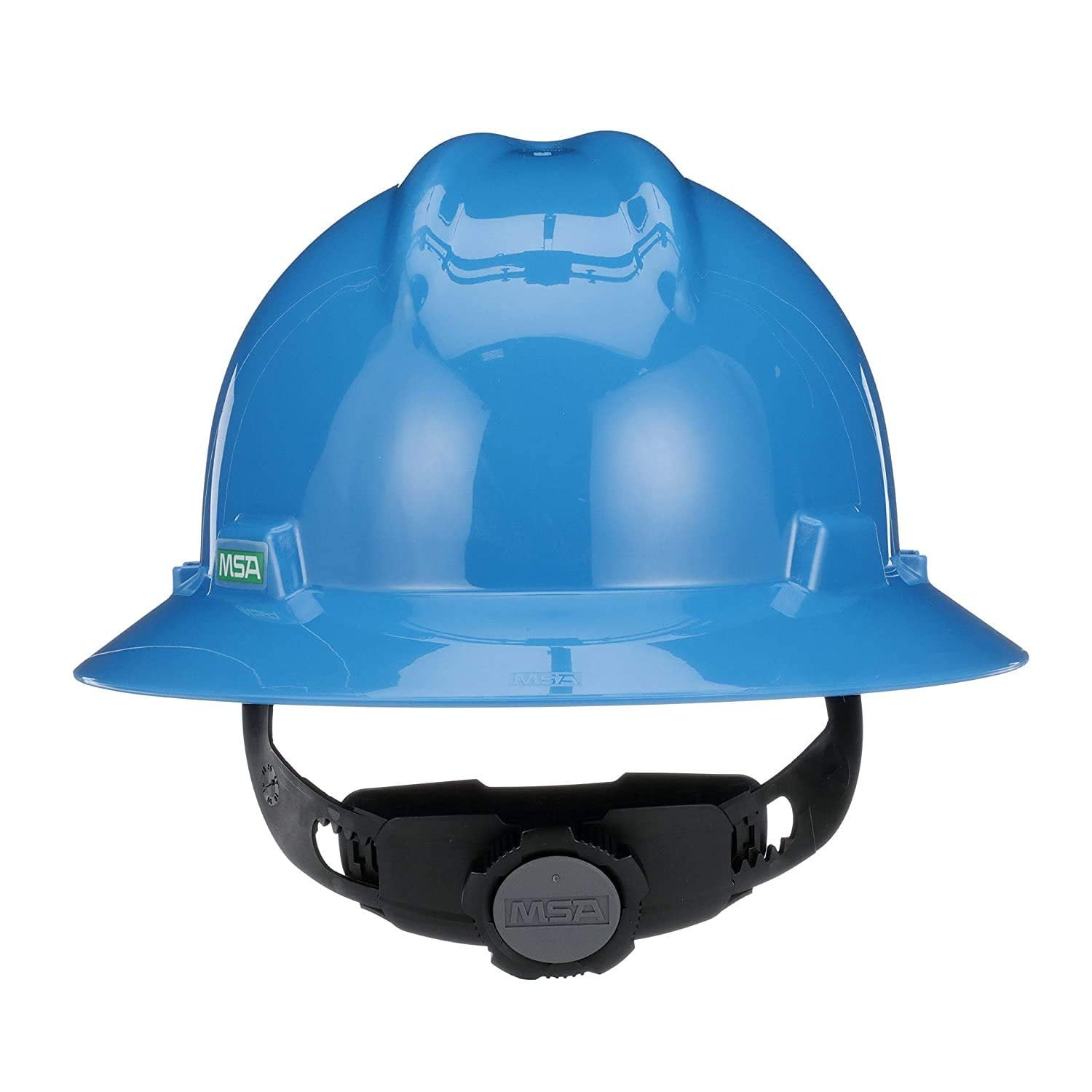 MSA 475368 V-Gard Full-Brim Hard Hat With Fas-Trac III Ratchet Suspension  Polyethylene Shell, Superior Impact Protection, Self Adjusting Crown-Straps - Standard Size in Blue