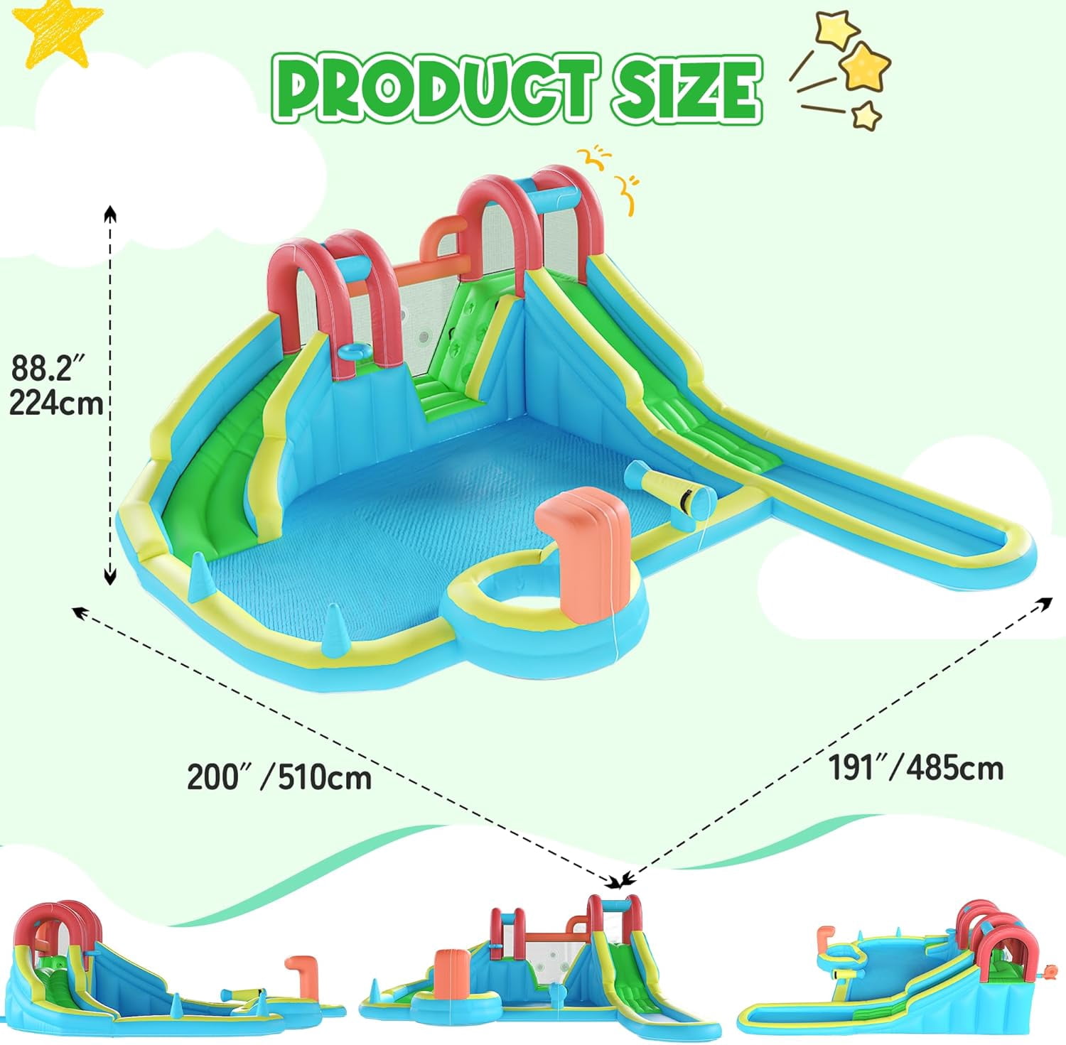 Inflatable Water Slide,10 in 1 Double Water Slide Bounce House for Kids 3-12 with Blower, Splash Pool, Water Cannon, Climbing Wall, Basketball Hoop for Kids Indoor Outdoor Backyard