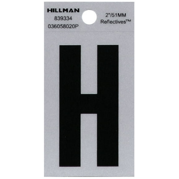 Hillman 2 in. Reflective Black Vinyl Self-Adhesive Letter H 1 pc