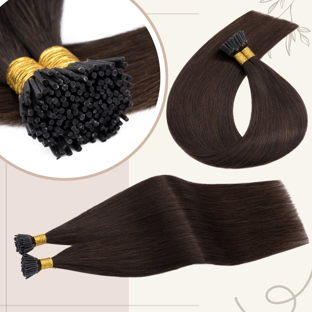 Benehair 100% Real Remy Human Hair Extensions 1g I Tip Hair Pre Bonded Stick Tip Micro Ring Beans Women Straight Brown 100g