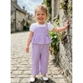 thumbnail image 6 of BemeyourBBs Toddler Baby Girls Striped Overall Romper Cute Infant Baby Girl Summer Clothes Stripe Print Sleeveless Ruffled Wide Legs Long Pants One Piece Jumpsuit, 6 of 9