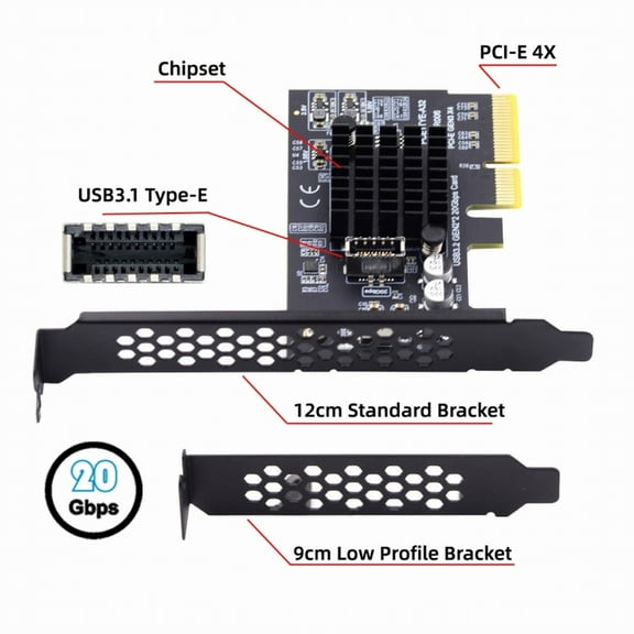 Chenyang USB 3.2 Gen2 Type-E 20Gbps Front Panel Socket to PCI-E 4X Express Card Adapter for Desktop Motherboard