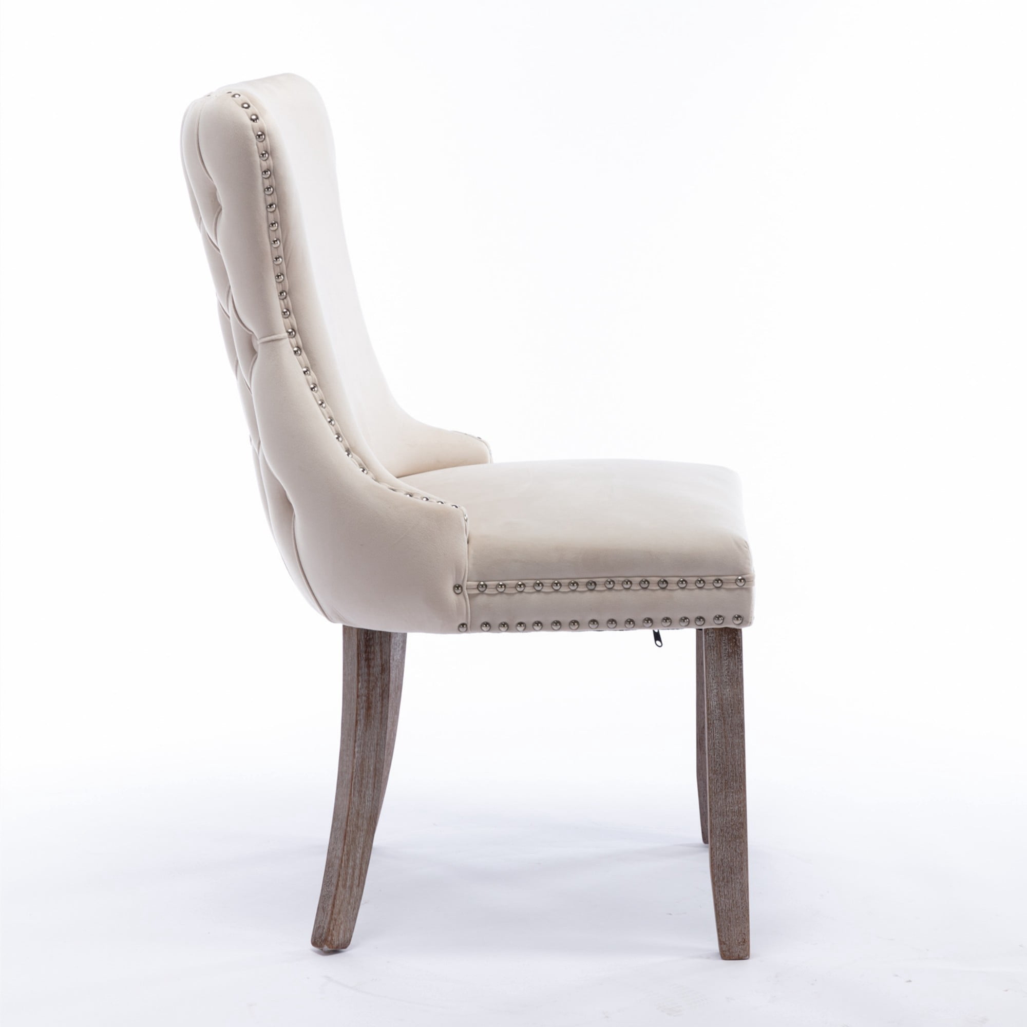 BSHTI 37-inch Velvet Upholstered Wing-Back Dining Chairs Set of 2 Solid Wood Frame, High-Density Foam, Rivet Trim, Adjustable Feet for Dining Room Living Room Bedroom Apartment (Beige).