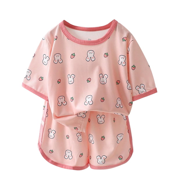 Odeerbi 1-14 Años Niñas Pijama de Verano de Seda de Hielo Floral Manga Corta Pantalón Corto Pijama de Dos Piezas Suave