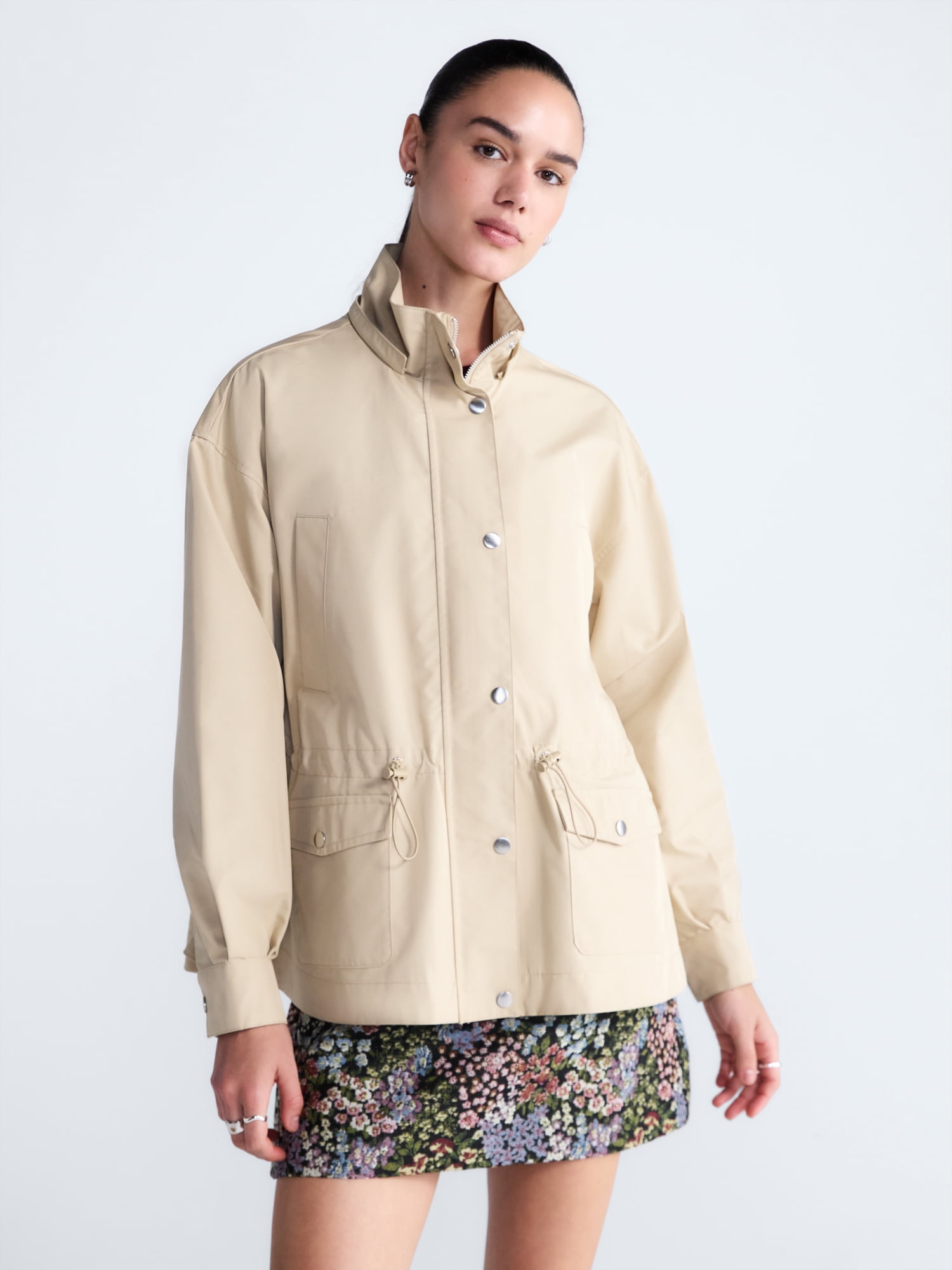Free Assembly Women's and Women's Plus Cinched Utility Jacket with Hood, Sizes XS-4X
