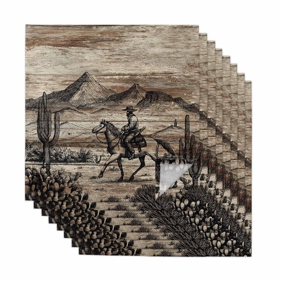 Brown Western Farmhouse Cloth Napkins, Vintage Cowboys Cactus Washable and Reusable Dinner Napkins Set of 8, Table Napkin for Kitchen Party Birthday Wedding Hotel Housewarming 20"x20"