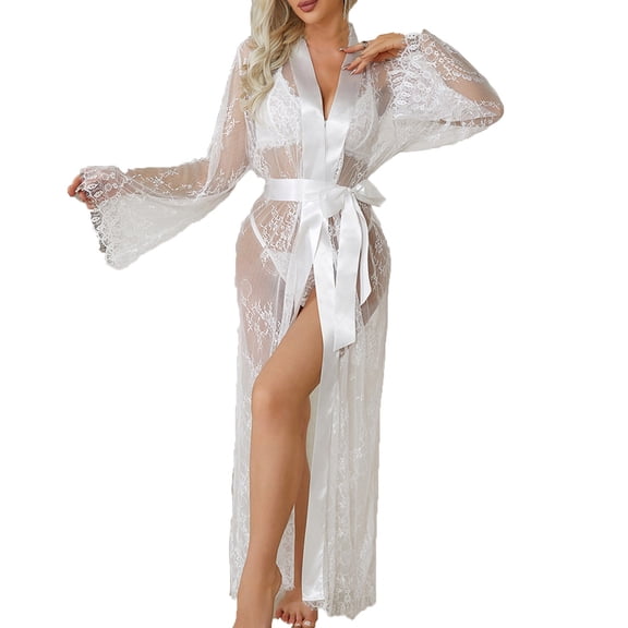 STETMN Women's Sexy Sheer Robe Lcae Mesh Long Sleeve Kimono Cover Up Loungewear Bathrobes